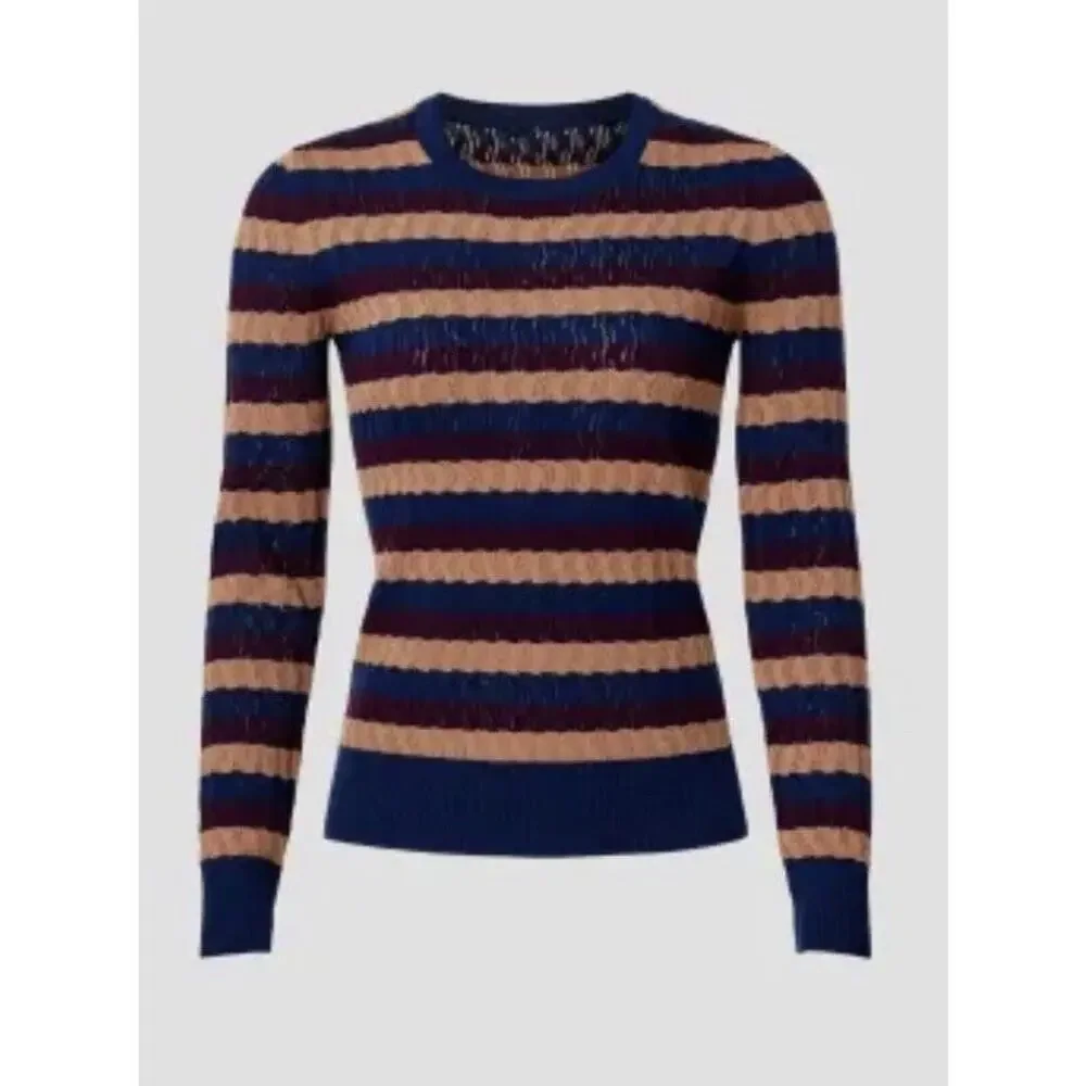 Jason Wu Collective Sweater Sz S Striped Eyelet Crochet Academia Preppy Fitted​​ - Picture 2 of 16